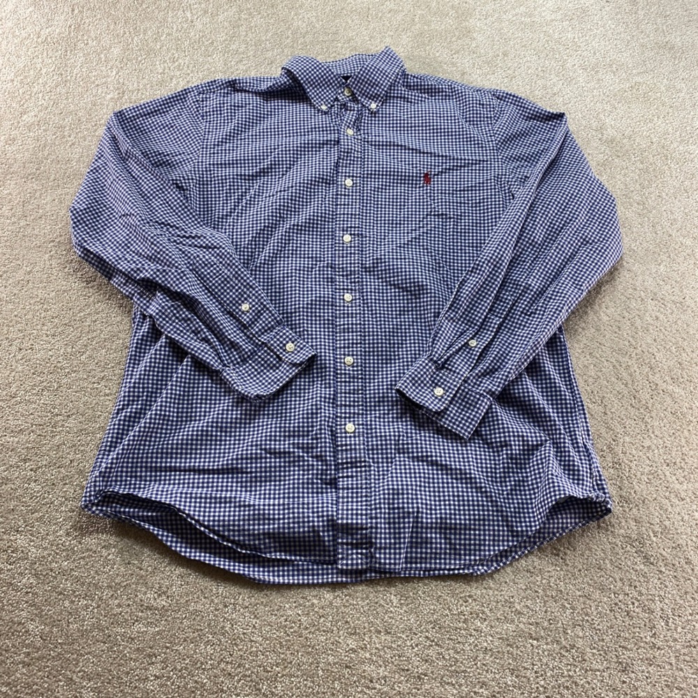 Ralph Lauren Shirt Mens Large Blue Gingham Classic Fit‎ Long Sleeve Button Down